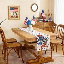 1 pièce Drapeau de table patriotique avec étoiles, motif écossais, drapeau américain, décoration de bureau pour le 4 juillet Fête de l'Indépendance, nappe rouge blanc bleu convenant pour la salle à manger, décoration de maison de style américain - Multicolore - Voir 6