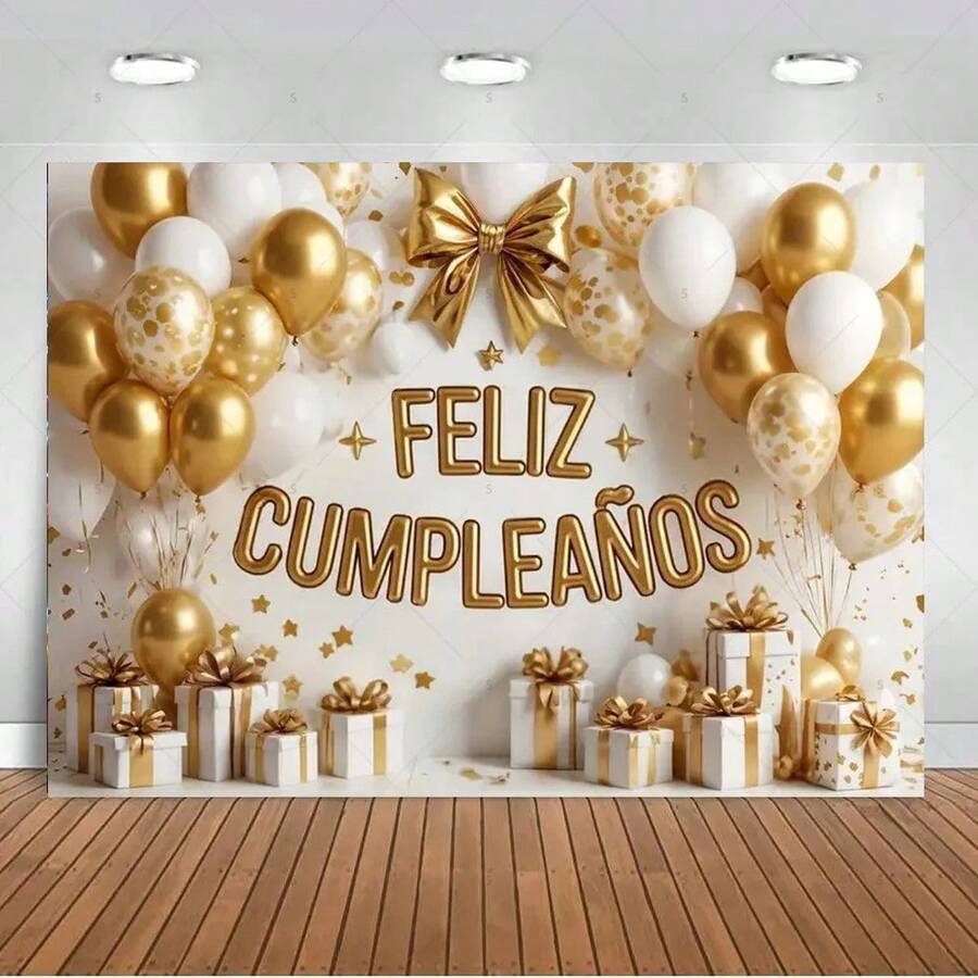 Spanish Happy Birthday Theme Background Supplies Colorful Balloon Birthday Party Decor Backdrop Kid Photo Shoot Prop Equipped With 4 Eyelets. - 款式E - 查看 1