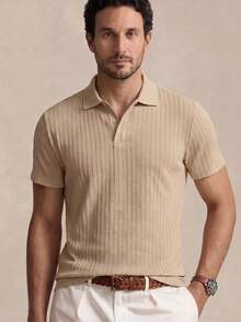Camisa polo de textura de verano para hombre, camiseta de manga corta casual de negocios - Caqui - Ver 6