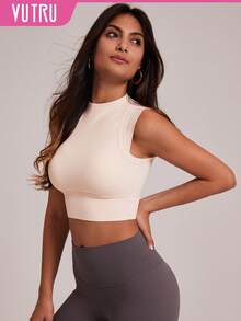VUTRU 内置衬垫背心式运动文胸，圆领设计，适合瑜伽和健身 - 淺粉色 - 查看 3