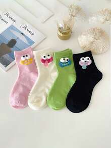 4双趣味表情图案中筒袜，百搭可爱 - 彩色 - 查看 5