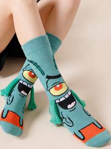 SpongeBob SquarePants 1/2 Đôi tất đôi/tất bạn thân thiết kế hoạt hình dễ thương độc đáo, kiểu Nhật Bản/Hàn Quốc, dài đến bắp chân, có nam châm, thích hợp cho mùa xuân/thu. - Nhiều màu - Xem 4