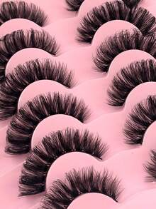 7对自然浓密蓬松俄罗斯卷翘假睫毛，3D立体浓密纤长，纤细假睫毛条，打造纤长卷翘的浓密卷翘妆容 - 黑色 - 查看 4