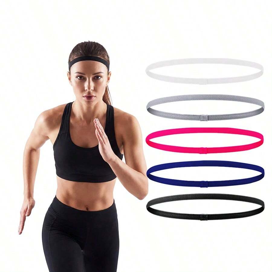 5pcs/Set Multi-Color Sports Headbands, Non-Slip Elastic Thin Headbands, Unisex Fashion Headbands, Sweat-Absorbent Hairbands, Suitable For Yoga, Football, Running, Indoor And Outdoor Sports, Sports Apparel Accessories - Multicolor - View 1