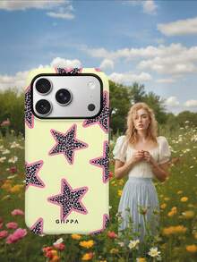GIIPPA 1个黄色底豹纹星形图案手机壳，适用于 17 Pro Max，也适用于16 Pro Max、15 Pro Max、14 Pro Max，韩版时尚趣味手机壳，兼容 11/12/13/14/15/16 Pro Max Plus，优雅设计男女皆宜，是圣诞节、情人节、复活节、婚礼季和生日送给女友的理想礼物 - 黃色 - 查看 7