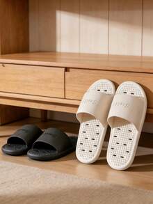 Hollow Breathable Bathroom Slippers, PVC Non-Slip Soft Bottom Home Sandals, Unisex Quick-Drying Shower One-Strap Slides - Slippers - View 2