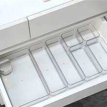 1/4/7 piezas Cajas organizadoras de cajón transparentes y claras, contenedores de almacenamiento de artículos pequeños minimalistas, soporte para herramientas de maquillaje y cosméticos, solución de organización de escritorio apilable para dormitorio, baño y cocina - Multicolor - Ver 2