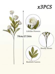 5/3支装 27.5英寸人造丝牡丹花，长茎仿真牡丹花，人造花，仿真植物，适合作为母亲节礼物、生日礼物、母亲节礼物 - 白色 - 查看 3