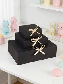 Black Luxury Gift Box With Ribbon, Display Box, Suitable For Wedding Favors, Birthday, Party And Holiday Gift Packaging, Wedding Ceremony Gift Box Empty Gift Box For Presents - Black and Gold Ribbon - View 6