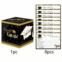 9pcs/Set Graduation Greeting Card Box, Black & Blue Congratulatory Graduation Design Greeting Cards, Graduation Party Supplies - Multicolor - View 10
