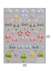 QIANJIKU 1pc Colorful 5D Embossed Bikini Nail Stickers - 3D Textured Fashion Glasses, Life Buoy, Swimsuit Nail Art Stickers - Fun Summer Vacation Style DIY Decorative Stickers - Suitable For Beach Parties / Music Festivals / Spring & Summer / Holiday Occasions - Multicolor - View 8