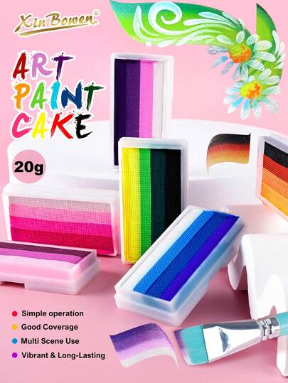 Professional Art Paint Cake Painting Palette Rainbow Water Based Painting 20G/Pcs Washable Color Stays Put Without Smudging For Halloween Painting, DIY Art Creation, Costume Party, DIY Paint