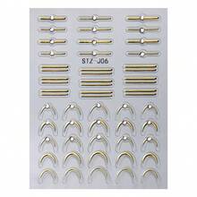 French Line Nail Stickers, Embossed Rhinestone Striped Wavy Y2K Metallic Embossed Curved Japanese Design Nail Art Decorations - 彩色 - 查看 15