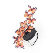 1 chiếc mũ cài tóc Fascinator hình bướm Monarch đính lông vũ, băng đô cài đầu dự tiệc trà cho đám cưới - A - Xem 17