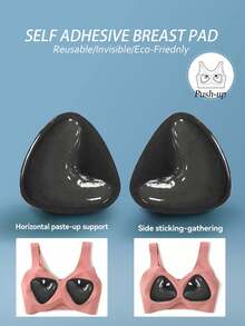 1 Cặp miếng đệm ngực tự dính hai mặt, miếng đệm ngực có thể tái sử dụng, miếng đệm ngực dày dặn, không nhìn thấy được, chống thấm nước, thích hợp cho bơi lội. - màu đen - Xem 1