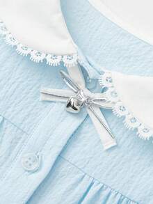 Balabala Đầm hè cho bé gái năm 2026, kiểu dáng dễ thương ngọt ngào, chất liệu cotton mềm mại nhẹ nhàng, trang phục thường ngày lấy cảm hứng từ phong cách sinh viên. - màu xanh băng - Xem 6
