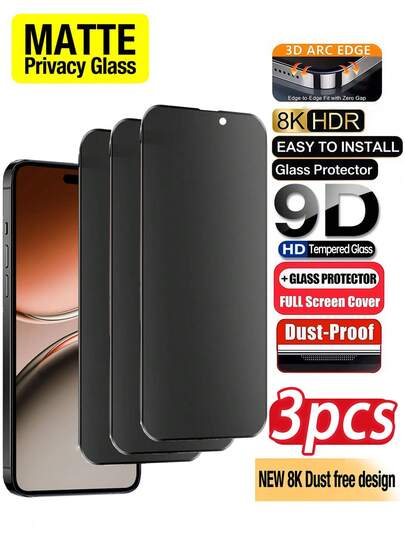 3pcs Matte Tempered Glass Screen Protector, Compatible With IPhone 17 E/17 Pro Max/17 Air/16 Pro Max/16 Pro/16 Plus/16E/16/15 Pro Max/15 Pro/14 Pro/13, Full Screen Protection. Smooth Matte Texture, Privacy Protection. Anti-Fingerprint Durable Stylish Phone Accessory, Anti-Scratch, Anti-Glare, Essential For Daily Office Use.