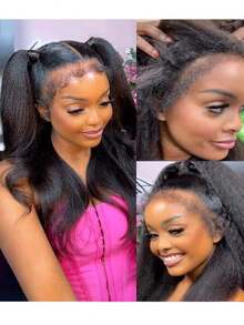 180% Density Yaki Straight Lace Front Wig For Women, Black Fluffy Style, Yaki Straight 10-36 Inch Mixed Hair 13*4 Lace Front With Natural Hairline, Comfortable & Durable, Suitable For Daily Wear, Family Gatherings, Holidays, Parties - SNatural - View 8