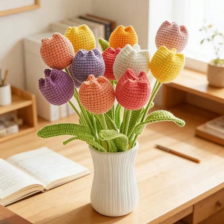 5 pièces Fleurs de tulipe tricotées à la main multicolores, bouquet de fleurs au crochet préservées, cadeaux de fête des mères pour maman, meilleur cadeau pour la remise des diplômes, enseignant, arrangement de fleurs artificielles DIY pour décoration de salon et chambre à coucher, fleurs éternelles qui ne fanent jamais, cadeau pour les fêtes, Noël, anniversaire, mariage, décoration romantique pour la maison et les fêtes, décoration d'intérieur - Multicolore - Voir 2