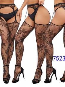 1-6 đôi tất ren đen, tất dài đến đùi gợi cảm, tất có dây đeo, quần tất dày (không bao gồm quần lót) - màu đen - Xem 6