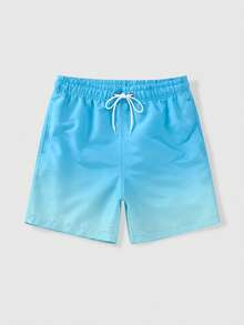 Gradient Colored Drawstring Beach Shorts For Men, Quick-Drying And Water Resistant Exercise, Running, Swimming Trunks, Men's Square Leg Swimwear And Hotspring Shorts,Hawaiian - Teal Blue - View 3