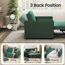 Jooli H 2 Seater Sofa Bed, 3-In-1 Convertible Pull Out Sleeper Sofa With 3-Position Adjustable Backrest, Side Pockets For Living Room, Guest Room, Green - Green - Two-seater - View 4