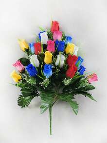 24pcs Artificial Rose Bouquet, Elegant Rose Shaped, Plastic Material, Suitable For Cemetery, Bright Decoration Without Maintenance, Suitable For Cemetery And Funeral Home, Elegant Memorial Decoration, Eternal Commemorative Floral, Outdoor Artificial Flower - Multicolor - View 13