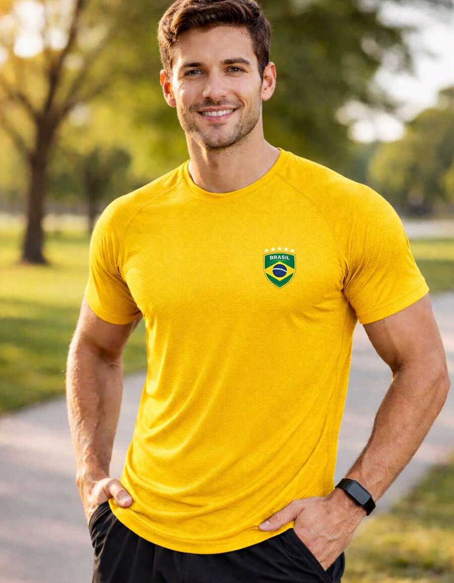 LUZZIAN Men's Dry Fit T-Shirt Brazil Lightweight Breathable Sportswear For The Gym - 黃色 - 查看 1