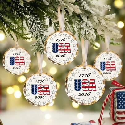 1/2/5件装美国独立250周年纪念玻璃吊坠（1776-2026），美国250周年纪念庆典及礼品，美国250周年纪念装饰品，退伍军人节250周年纪念礼品，国家骄傲系列礼盒，7月4日装饰品，独立日桌面装饰品，派对礼品
