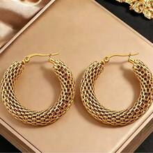 3对不锈钢金色圆环耳环，不褪色几何圆形耳环，欧美时尚耳环套装 - 金色 - 查看 8