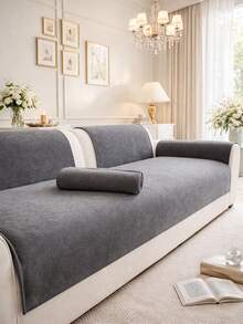 1pc Modern Solid Color Sofa Cover, Luxury Cream Sofa Slipcover, Anti-Slip, Scratch-Resistant, Dirt-Proof, Pet-Friendly Sofa Protector For 1/2/3/4 Seater And L-Shaped Sofa, Suitable For All Seasons, Machine/Hand Washable, Holiday Decor - Dark Grey - View 8