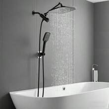 12 Rain Shower Head With Handheld Spray Rainfall Shower Head With Handheld Combo 11 Stainless Steel Extension Arm With Height Angle Adjustable High Pressure Showerheads Matte Black - 霧面黑 - 查看 7