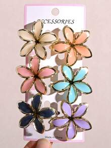 6pcs Floral Duck Clip Hairpins, Colorful Sweet Cute Side Clip For Women, Size Approx. 4cm, No Paper Card Packaging - Color - View 7