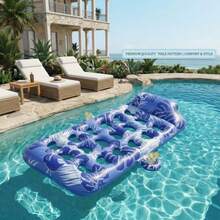 Aufblasbare Pool-Liege mit Toile-de-Jouy-Muster, Mesh-Wasserhängekorb-Schwimmhilfe mit Kopfstütze & Getränkehalter, luxuriöse Pool-Schwimmhilfe für Erwachsene, Sommer, Strandparty - Mehrfarbig - Übersicht 13