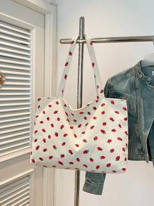 2026新款大容量女士手提包，草莓印花优雅简约单肩包 - 白色 - 查看 7