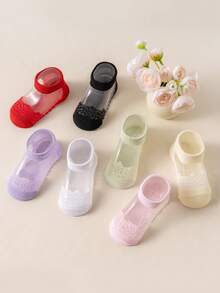 7 pares de calcetines de encaje para niñas, calcetines finos de verano, calcetines de seda transparente para niñas, calcetines de unicolor transpirables de corte bajo, adecuados para uso casual diario en primavera/verano - Multicolor - Ver 5