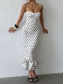 Rochie elegantă tricotată cu buline, spate fără bretele, potrivită pentru plajă, nuntă, vacanță, întâlnire de seară, primăvară/vară - alb - Vizualizare 5
