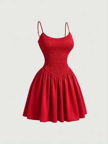 Đầm ngắn mùa hè màu đỏ dành cho nữ, dây mảnh, chất liệu co giãn, phong cách boho, thích hợp cho kỳ nghỉ đi biển. - Màu Đỏ Sâu - Xem 3