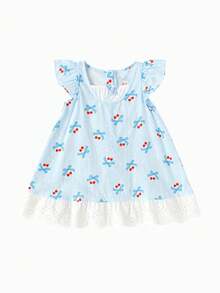 Balabala Đầm công chúa cho bé gái năm 2026, chất liệu cotton mềm nhẹ, thiết kế dễ thương, ngọt ngào và thanh lịch, trang phục dự tiệc thoải mái. - tông màu xanh - Xem 4