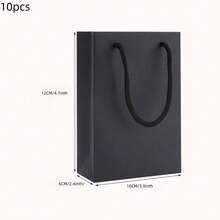 10pcs Black Kraft Paper Bags With Handles, Black Gift Bags Gift Boxes Jewelry Storage Baskets, Solid Color Reusable Gift Bags Suitable For Boutiques, Weddings, Baby Showers, Birthday Parties, Gift Bags, Bridesmaid Bags, Mother's Day, Graduation, Teacher's Day, Mini Gift Bags, Storage Bags, Black Handle Party Gift Bags, Suitable For Birthday, Halloween, Wedding - Multicolor - View 14