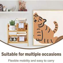 2/3-Tier Bamboo Freestanding Storage Shelf, Desktop Organizer, Desk Storage Rack, Kitchen Spice Rack, Doll Display Stand, Coffee Organizer, Cup Holder, Plant Pot Stand, Kitchen Storage Rack, Dorm Cosmetics Organizer. Suitable For Kitchen, Bedroom, Dormitory And Office Desk. - Apricot - View 7