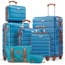 Large Capacity ABS Hardside Luggage Set, 16/20/24/28 Inch Spinner Suitcases + 2 Travel Bags + 1 Cosmetic Case, 7-Piece Set For Holiday Travel, Business Commutes, Valentine's Day Getaways, Spring Travel Luggage Case Luggage Suitcase Luggage With Wheels Carry On Suitcase Travel Luggage Suitcase Bag Durable Clothes Storage For Business Holiday Essentials Cruise Essentials - Azure Brown - View 14