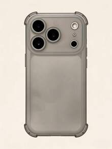 1pc Solid Color Minimalist Luxury Matte Transparent Shock-Proof Protective Case, Compatible With IPhone 11/12/13/14/15/16/16 Pro Max, Soft Comfortable Phone Case. Compatible With IPhone 17/17 Pro/17 Pro Max/Air, Matte Anti-Slip Phone Protective Case, Four-Corner Air Cushion Anti-Drop Phone Case - Transparent Black - View 2