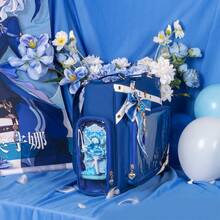 Kabaqoo Furina Hydro Archon Itabag 3-Way Large Tote Fits 14 Inch Laptop Clear Pin Display Window Blue White Coquette Bow Aesthetic Kawaii Anime School Bag Waterproof Oxford Crossbody - Màu xanh lam - Xem 3