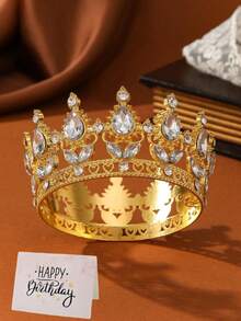 1pc/Baroque Style Round Crown Multi-Color Bridal Crown Headpiece For Prince, Royal King Beauty Pageant Queen, Lady, Full Circle Tiara With Flower Dec - Multicolor - View 20
