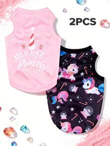 LUCKIE PAW 2pcs/Set Princess Unicorn Graphic Cooling Vest, Flea & Hair Shedding Resistant, Breathable Pet Vest For Small/Medium Dogs & Cats, Indoor/Outdoor Use - Multicolor - View 14
