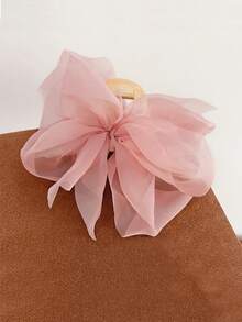 1个粉色柔和网状发夹，女士后脑勺发爪发饰，适合日常佩戴，粉色配饰，情人节发夹，发卡，发夹，发抓夹，发夹，抓发夹，秋冬季女士发饰，蝴蝶结，度假装扮，女士情人节礼物，夏季海滩 - 粉色 - 查看 3