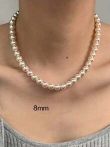 Bộ trang sức hạt ngọc trai 4 món, Bộ vòng cổ, vòng tay, hoa tai bằng bạc 925 đơn giản thời trang, Kích thước ngọc trai 6mm/8mm/10mm, Quà tặng cho phụ nữ, Đi kèm hộp quà màu đen (Số lượng ngọc trai là ngẫu nhiên) - trắng - Xem 7