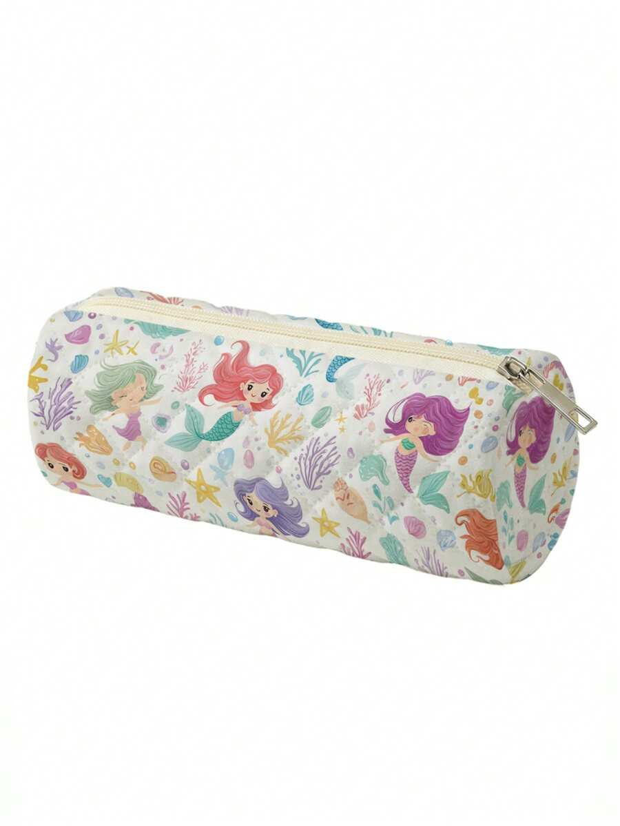 1pc Mermaid Sunflower Wild Floralncil Case, Zipper Large Capacity Stationery Storage Pouch For Female Students School Daily Study - Multicolor - View 1