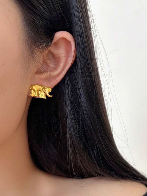 1 par de pendientes de aro con diseño de elefante, elegante y de moda, diseño minimalista, adecuado para uso diario de mujeres, vacaciones, citas, festivales y talla grande ocasiones
